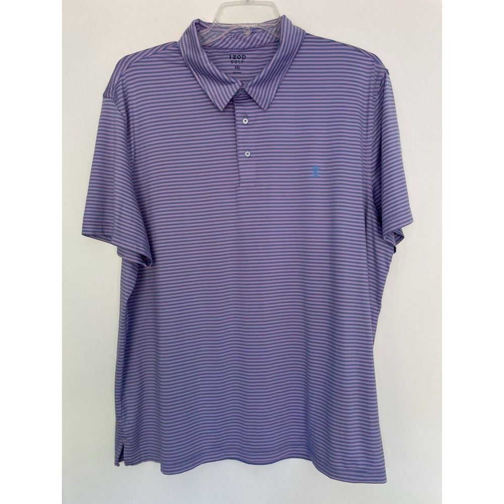 IZOD Golf Men's XXL Purple Blue Striped Polo Shirt Preppy Athleisure Weekend‎